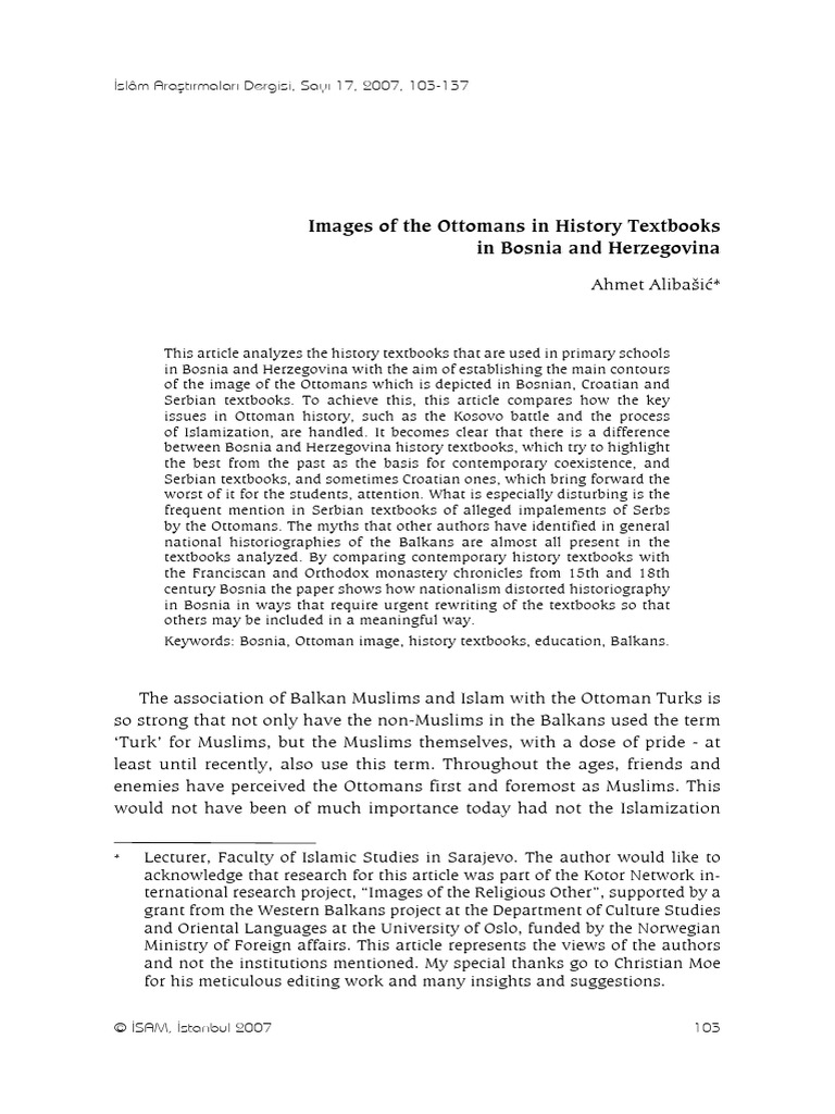 Images Of The Ottomans In History Textbooks In Bosnia And Herzegovina