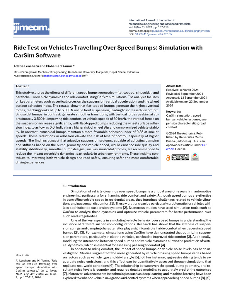 Ride Test On Vehicles Travelling Over Speed Bumps | PDF | Simulation ...
