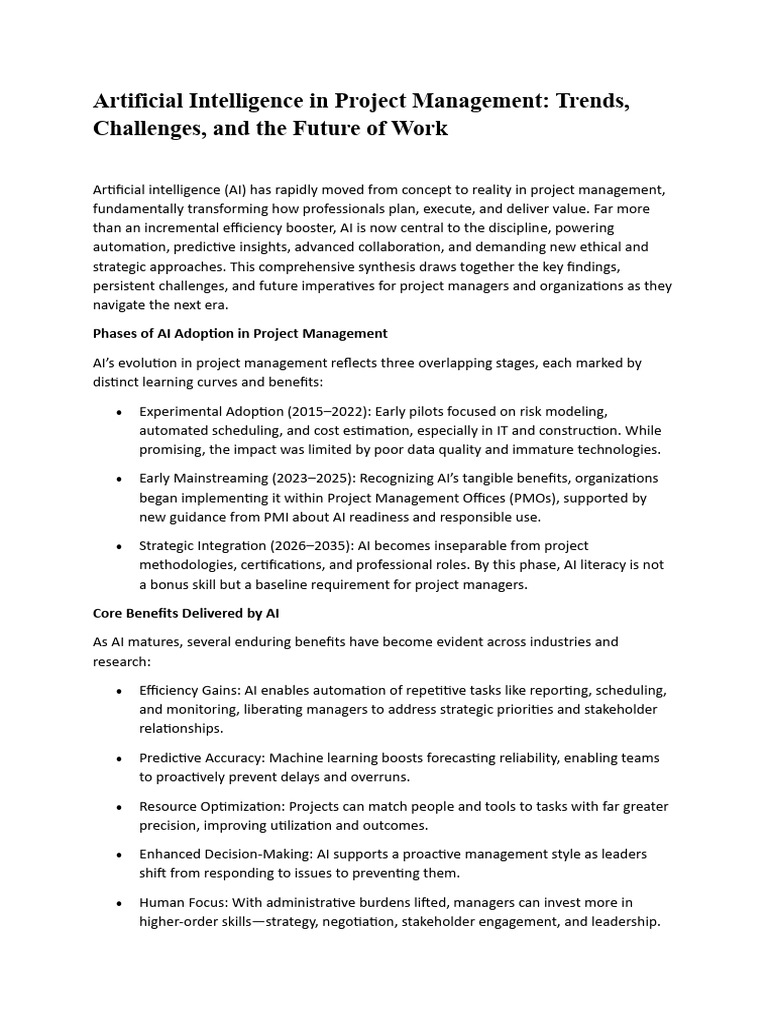 Artificial Intelligence in Project Management - Trends, Challenges, and ...