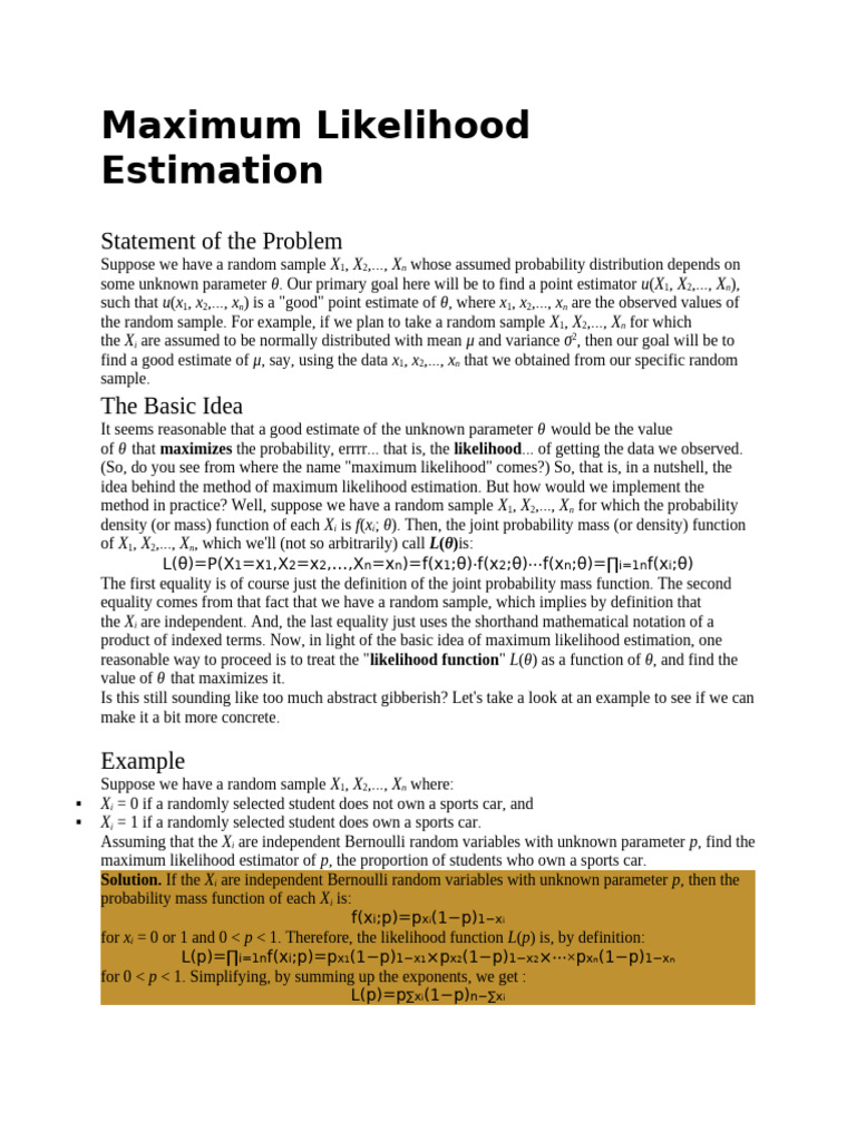Maximum Likelihood Estimation | PDF | Estimation Theory | Estimator