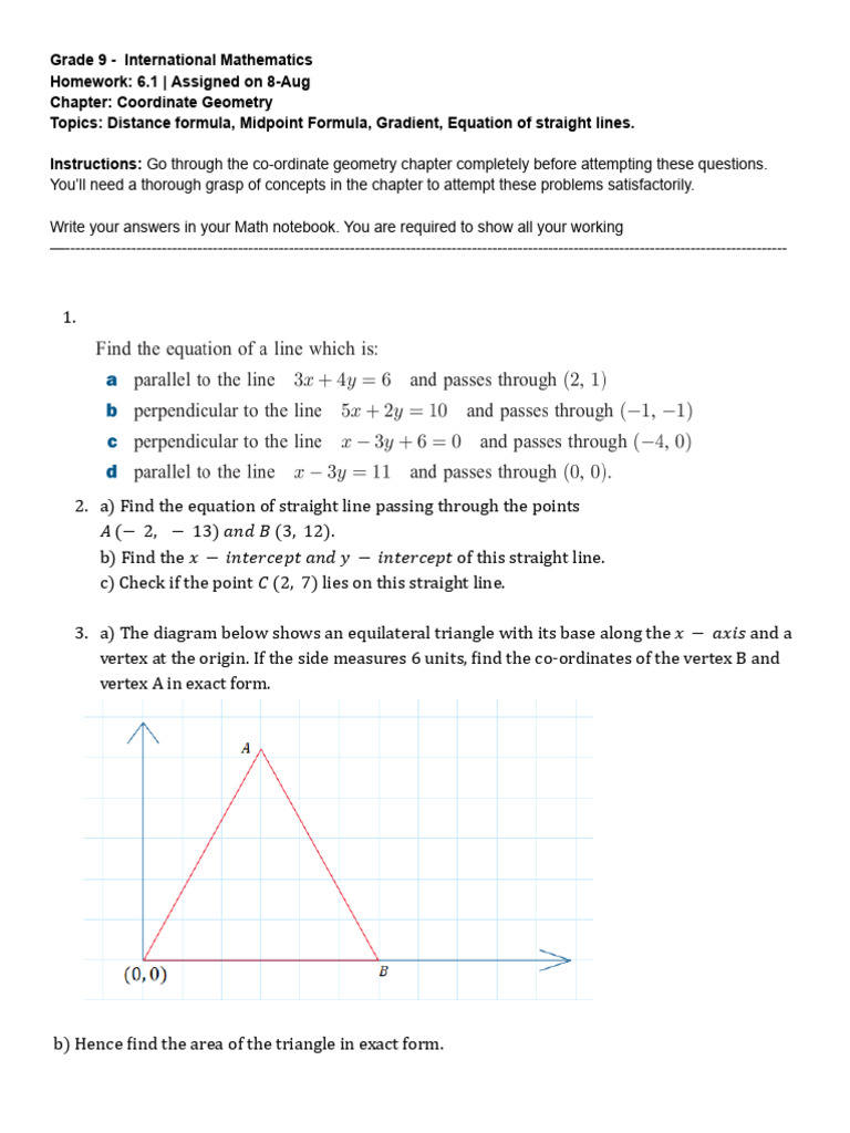 Grade 9 Coordinate Geometry Homework | PDF