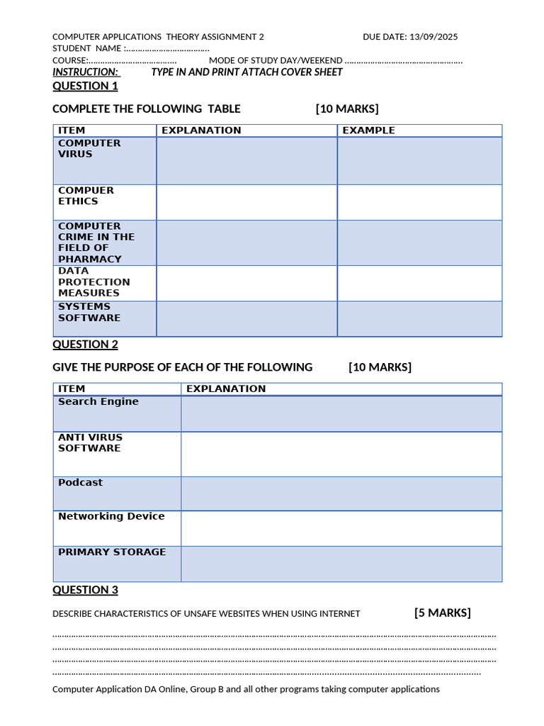 Computer Applications Theory Assignment 2 | PDF