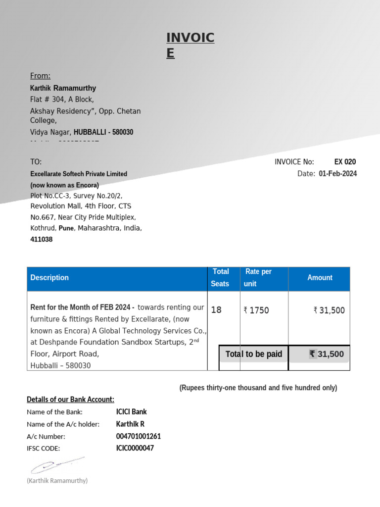 Rent Invoice - FEB 24 | PDF