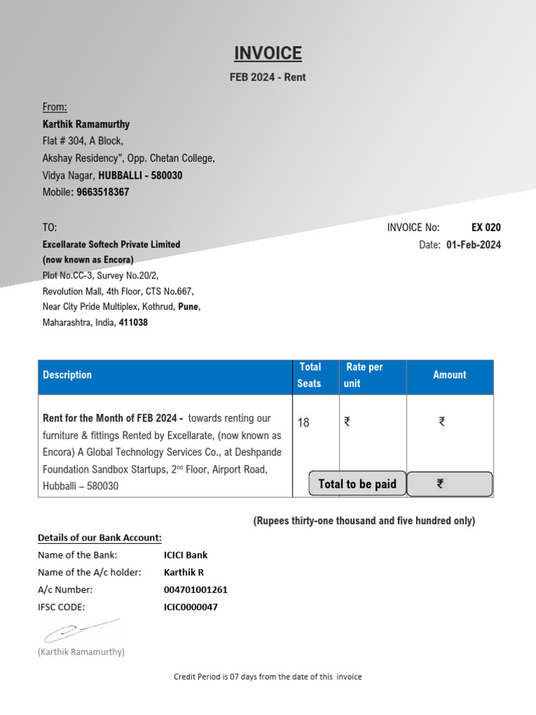 Rent Invoice - FEB 24 | PDF