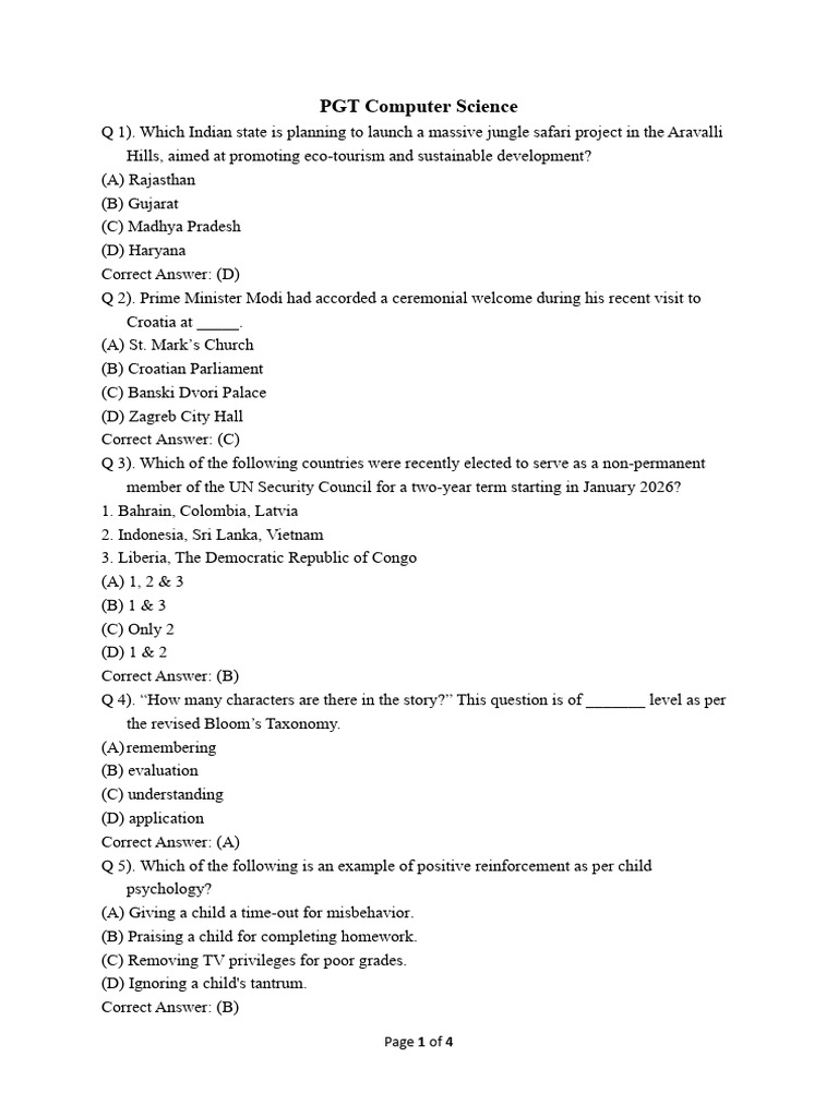 PGT Computer Science Quiz Questions | PDF | Byte | Computer Engineering