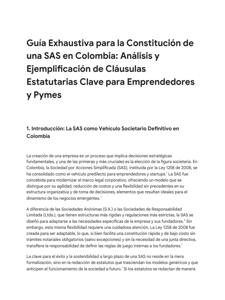 Constitución de SAS en Colombia: Guía Clave | PDF | Compartir (Finanzas ...