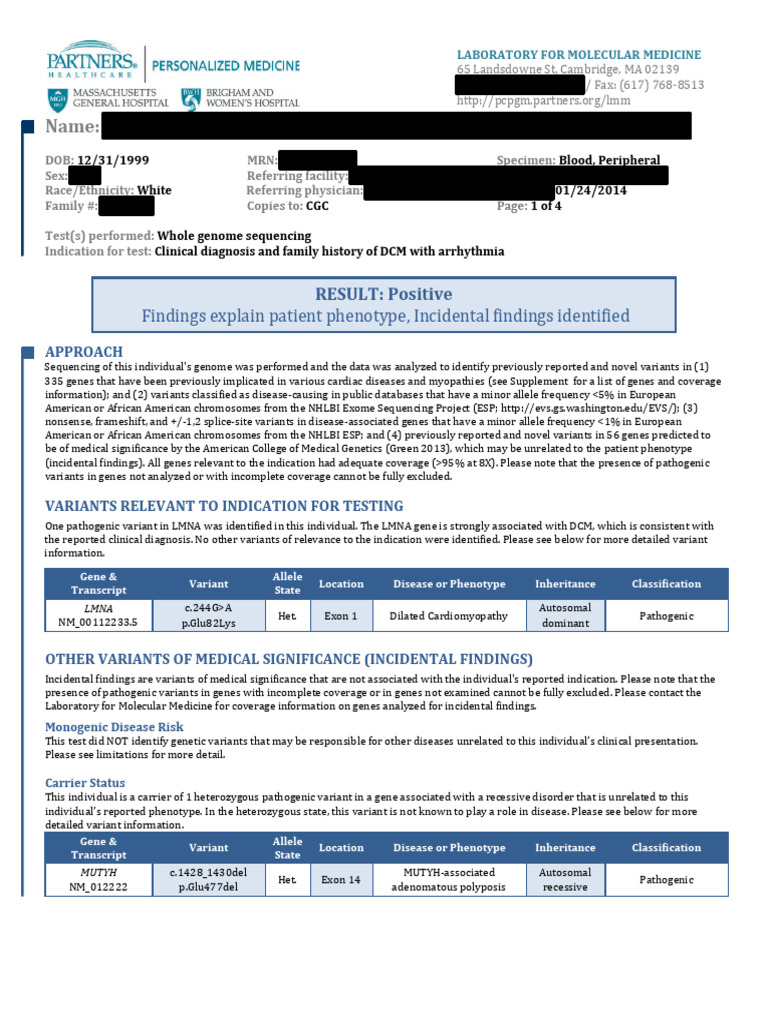 Genetic Testing Report for DCM | PDF | Dominance (Genetics) | Zygosity