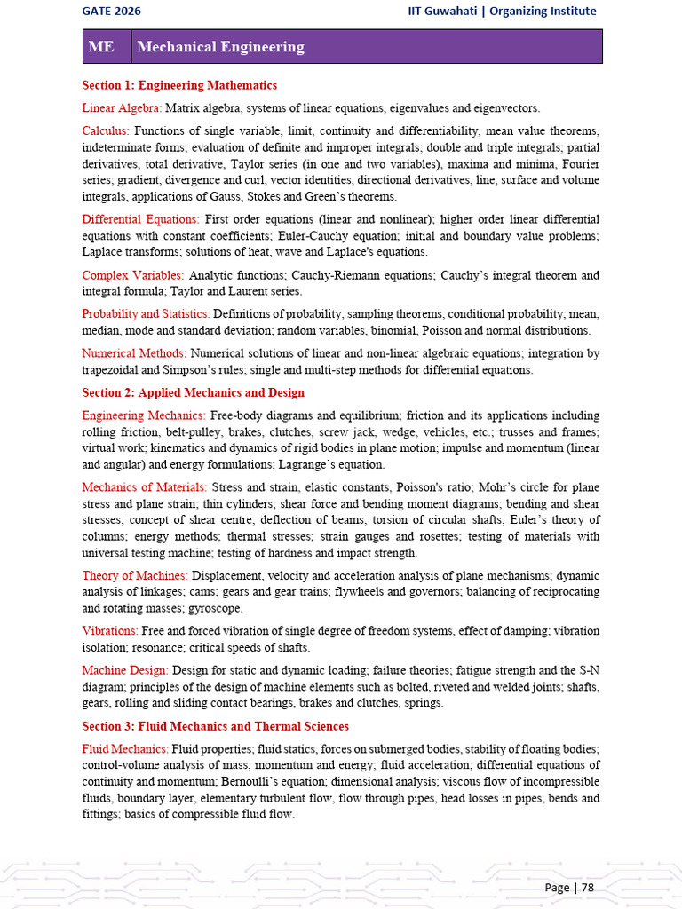 GATE 2026 Mechanical Engineering Syllabus | PDF | Integral | Fluid Dynamics