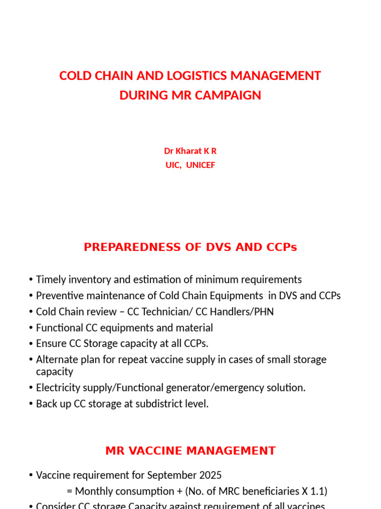 Cold Chain Logistics for MR Vaccine Campaign | PDF | Vaccines | Logistics