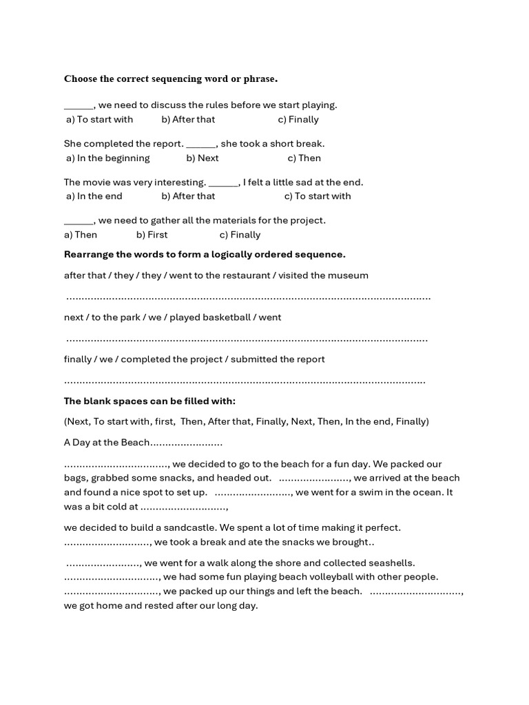 Sequencing Words and Phrases Exercises | PDF
