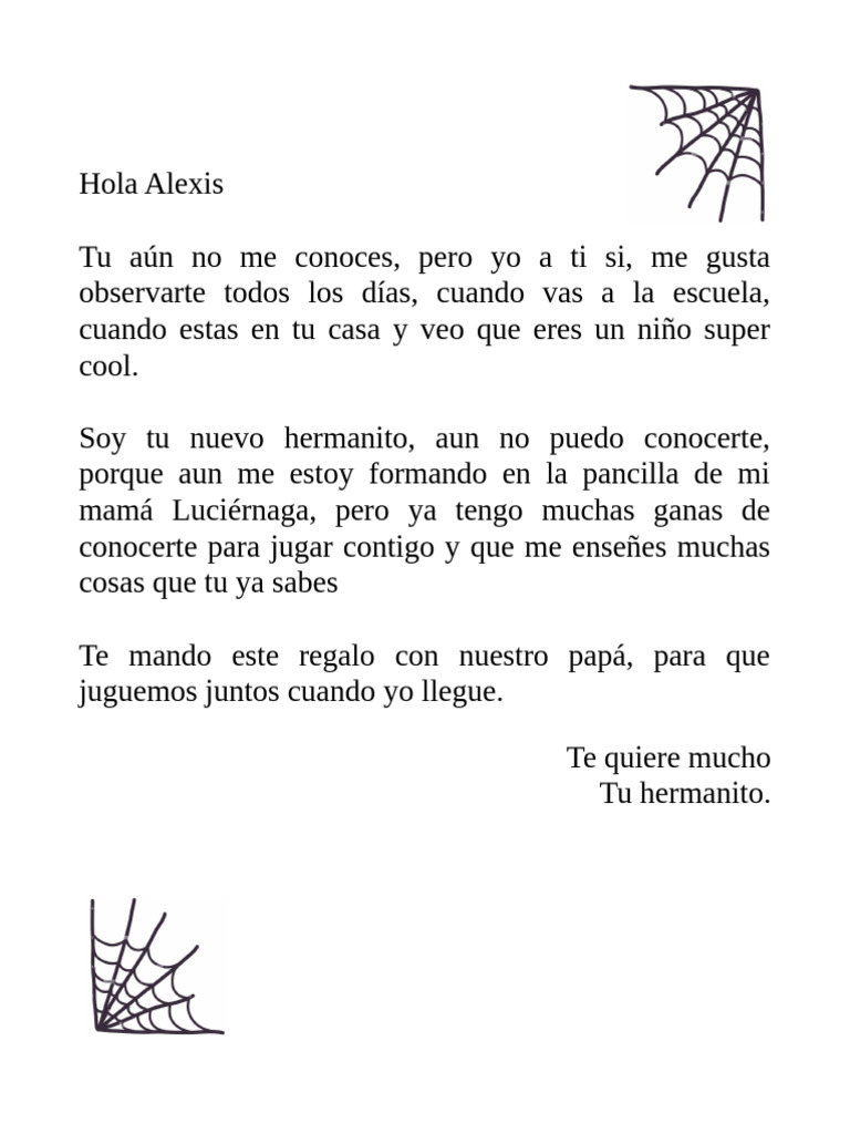 Carta de un futuro hermanito a Alexis | PDF