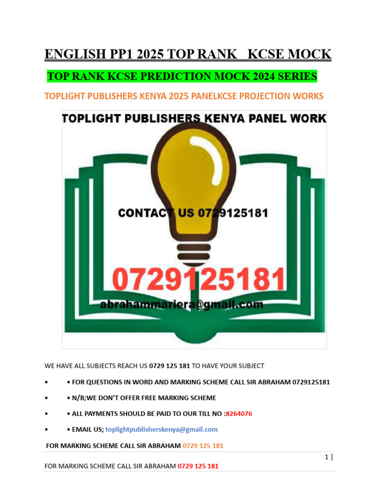 KCSE 2025 English Paper 1 Predictions | PDF