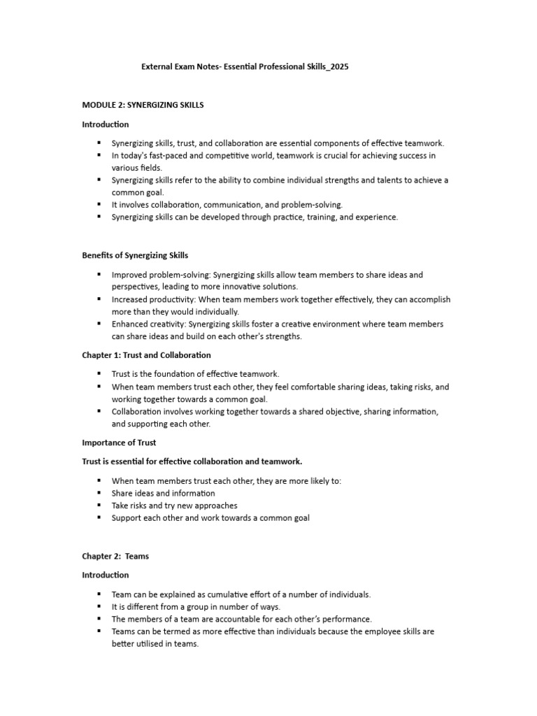 Synergizing Skills for Effective Teamwork | PDF | Body Language ...