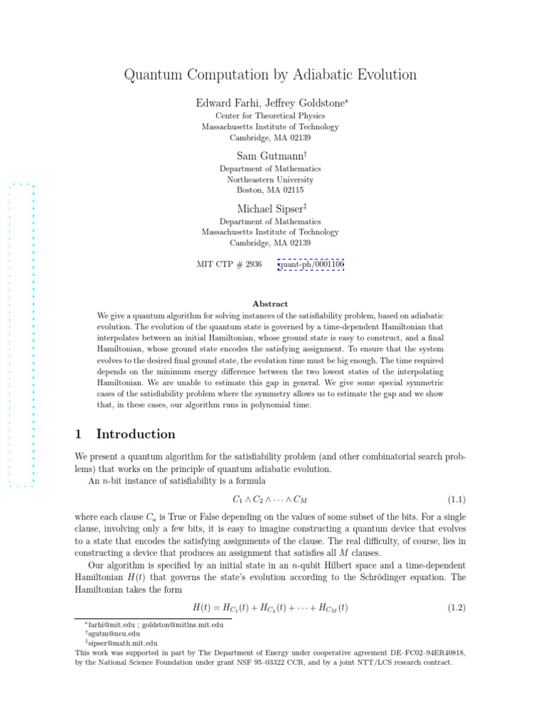 Quantum Algorithm for Satisfiability Problems | PDF | Quantum Computing ...