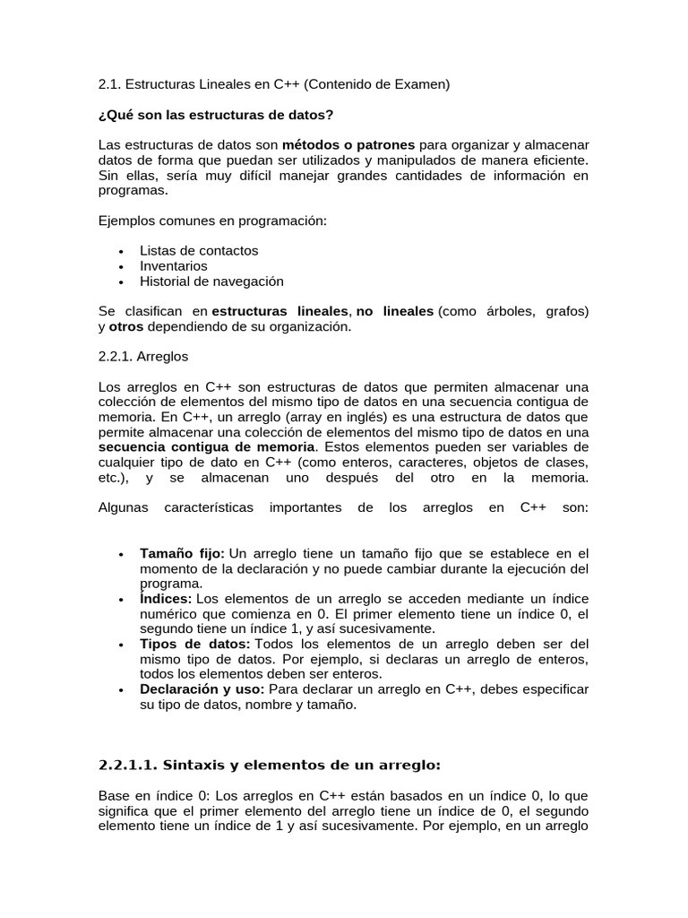 Estructuras Lineales en C++: Arreglos y Vectores | PDF | Cola (tipo de ...