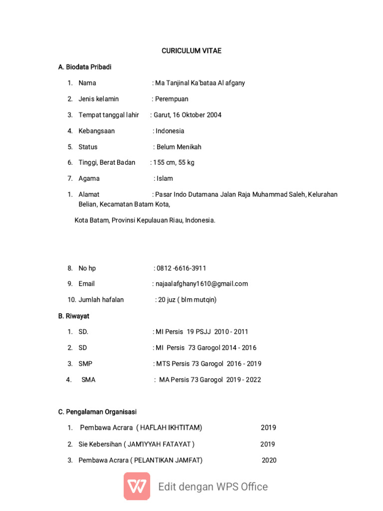 CV Ma Tanjinal Ka'bataa Al afgany | PDF