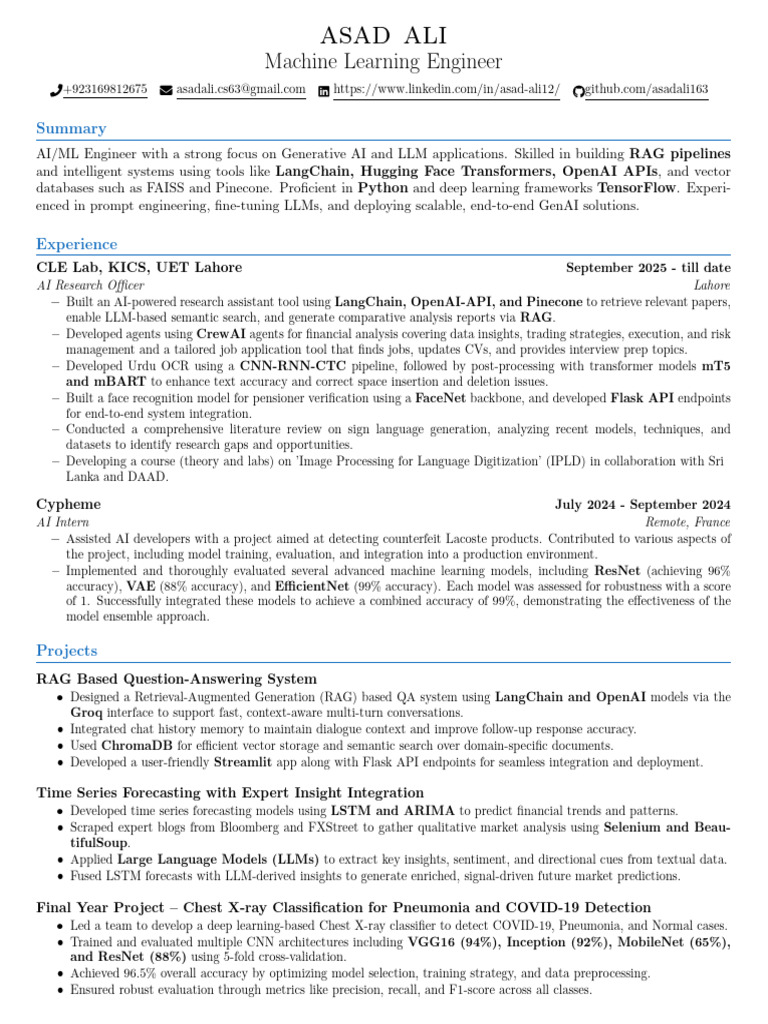 AI/ML Engineer Resume: Generative AI Focus | PDF | Artificial ...
