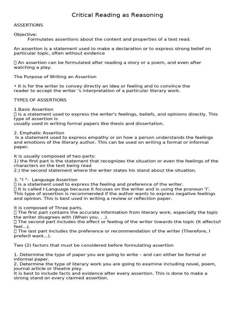 Understanding Literary Assertions | PDF