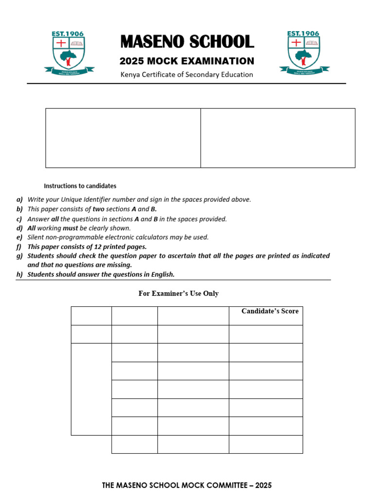 Maseno School 2025 Mock Exam Paper | PDF | Rectifier | P–N Junction
