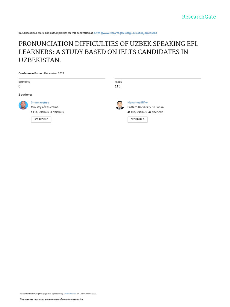 Pronunciation Challenges for Uzbek EFL Learners | PDF | English ...