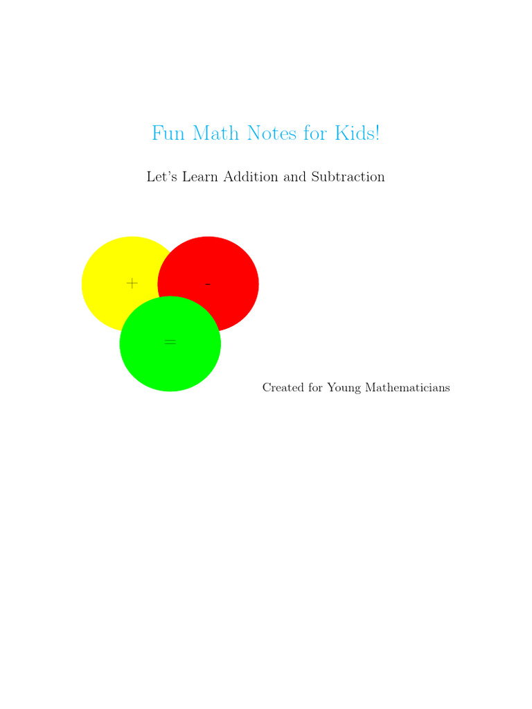 Fun Math Notes For Kids!: Let's Learn Addition and Subtraction | PDF