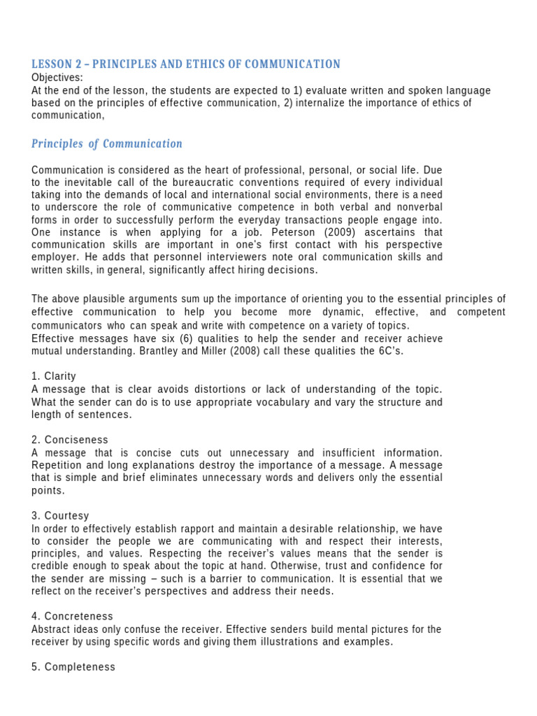 Communication Principles and Ethics Guide | PDF | Communication | Cognition