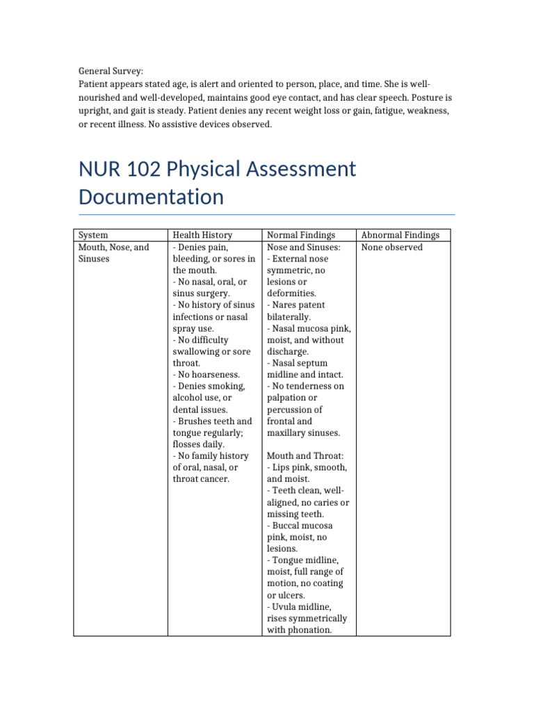 Bilateral Nares Patency Assessment | PDF | Human Nose | Medical Specialties
