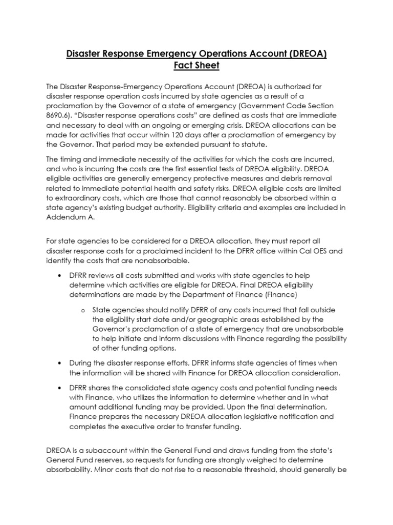 DREOA: Emergency Operations Funding Guide | PDF | Emergency | Federal ...