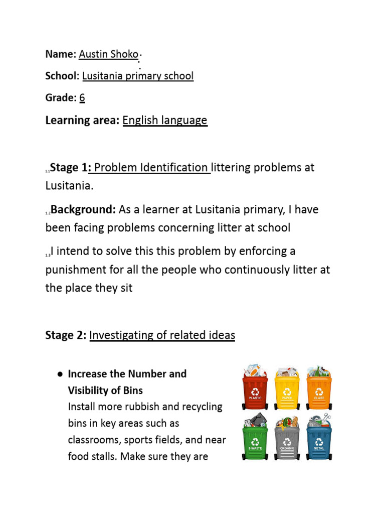 Solutions to Littering at Lusitania School | PDF | Waste Management ...