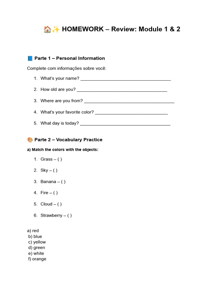 Homework Review: Modules 1 & 2 Activities | PDF
