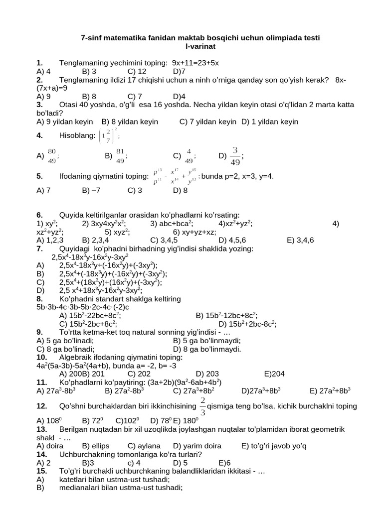 7 sinf matematika kitobi pdf