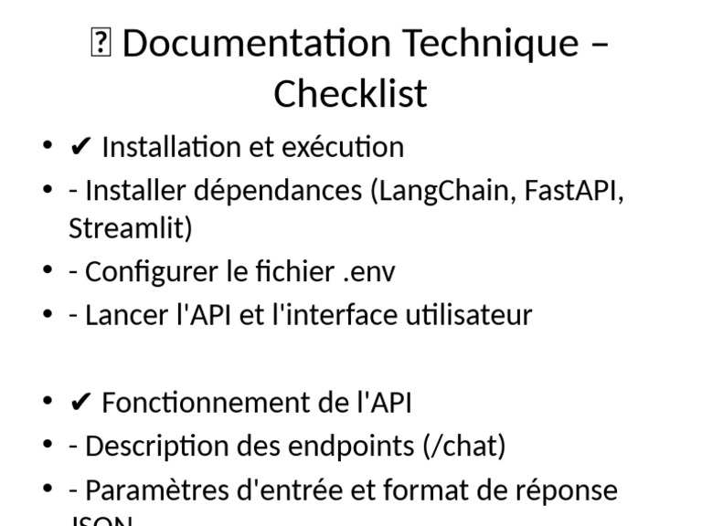 Checklist d'installation et API FastAPI | PDF