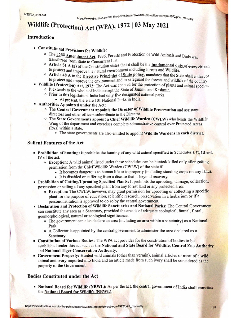 Wild Life Protection Act | PDF