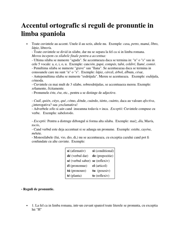 Accentul Ortografic Si Reguli De Pronuntie In Limba Spaniola Pdf