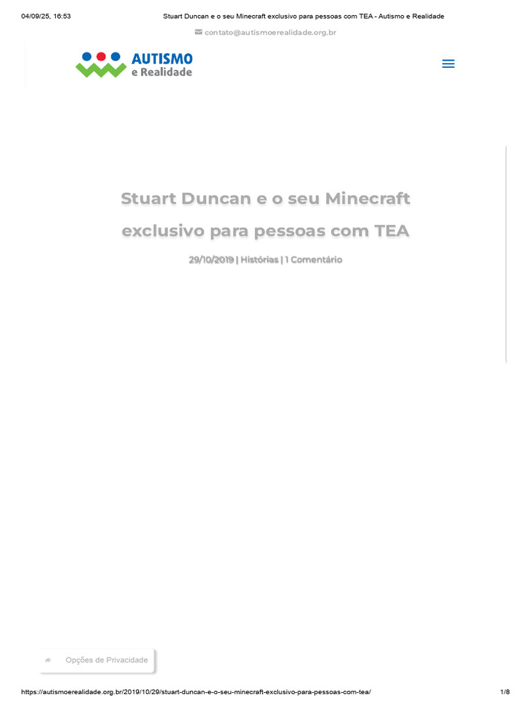 AutCraft: Minecraft para crianças com TEA | PDF | Autismo | Minecraft