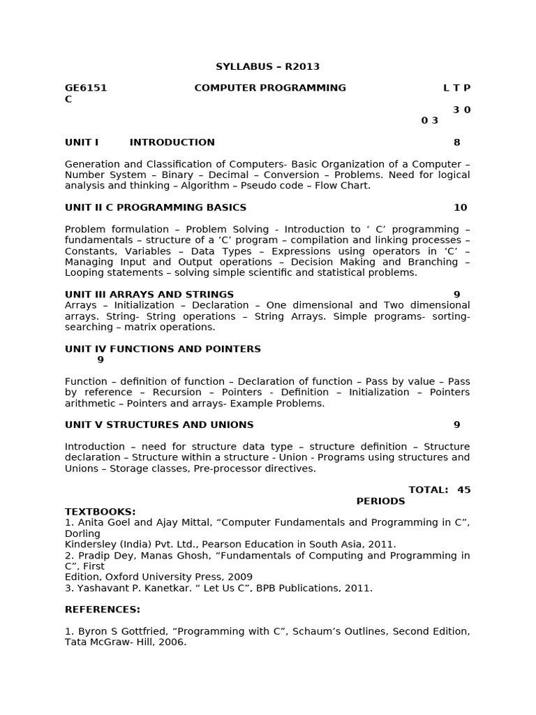 Computer Programming Syllabus R2013 | PDF | Computer Data Storage ...