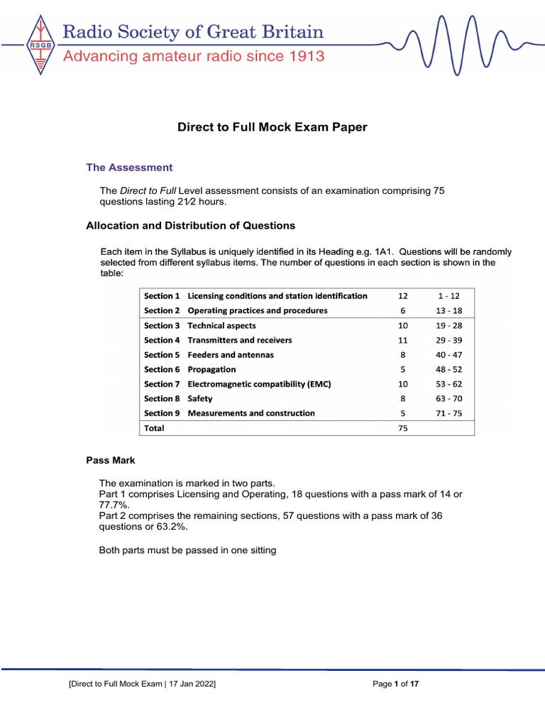 Direct To Full Mock Exam Paper | PDF | Amplitude | Antenna (Radio)