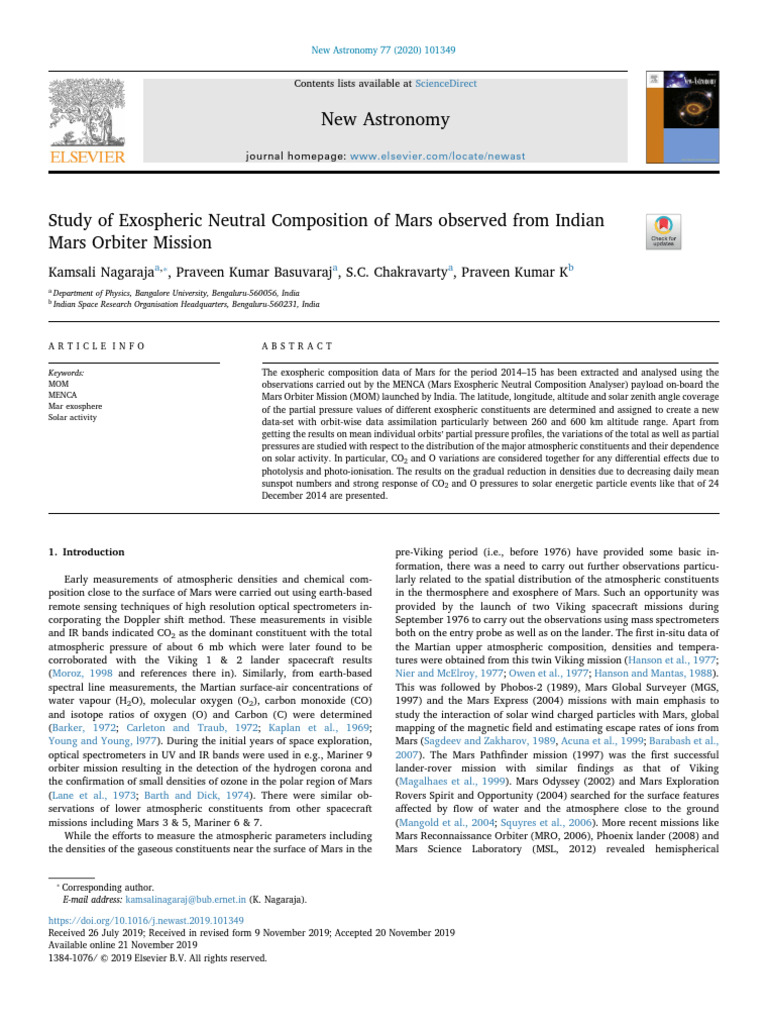 2020 New Astronomy Neutral Composition | PDF | Mars | Atmosphere