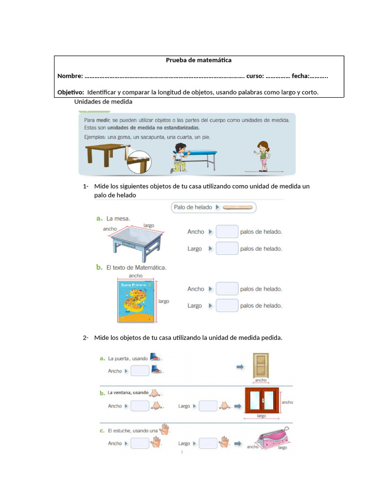 Prueba de Matemátic1 Unidades D e Medid 3 | PDF