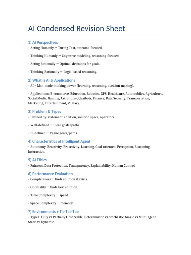 AI Condensed Revision Sheet | PDF