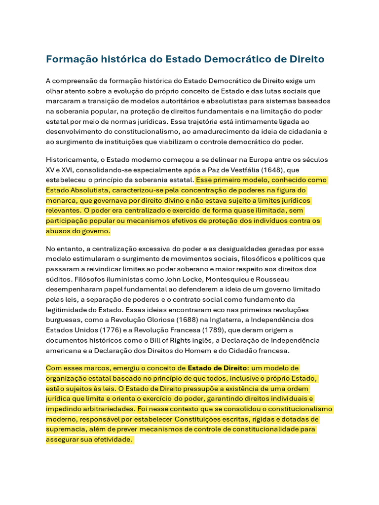 Evolução do Estado Democrático de Direito | PDF | Estado | Democracia