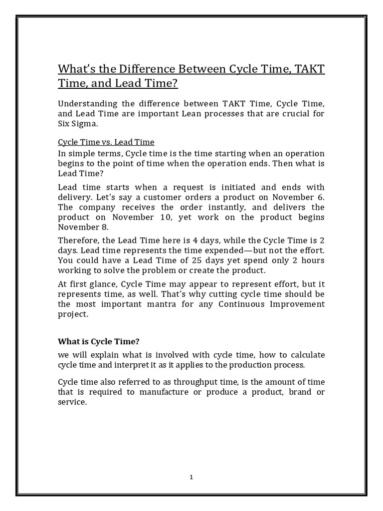 Cycle Time, TAKT Time, and Lead Time | PDF | Business Economics ...