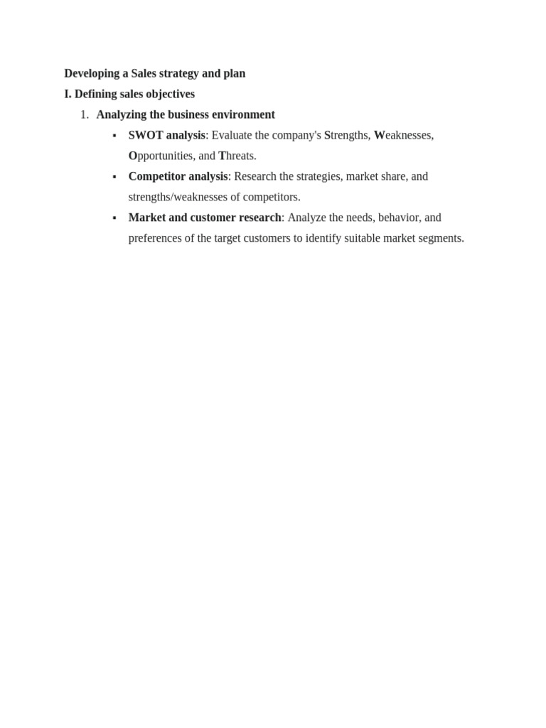 Detailed Outline - Developing A Sales Strategy and Plan | PDF