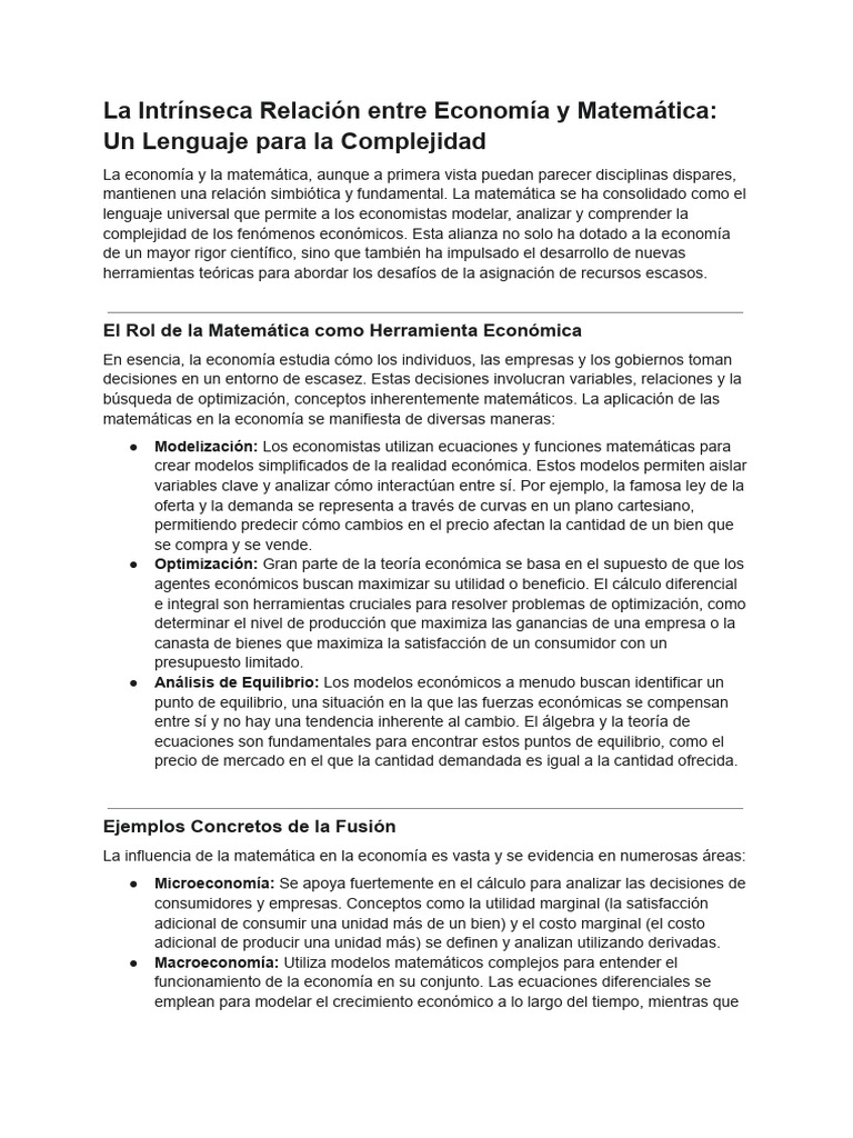 La Intrínseca Relación Entre Economía y Matemática - Un Lenguaje para ...