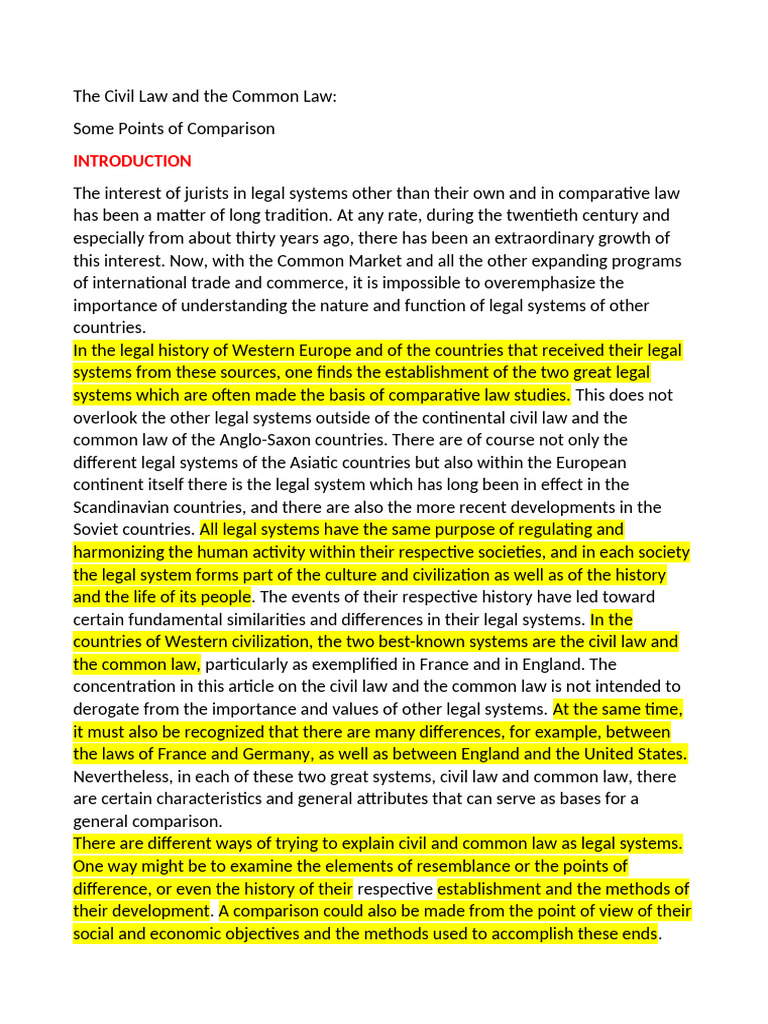 The Civil Law and The Common Law | PDF | Common Law | Precedent