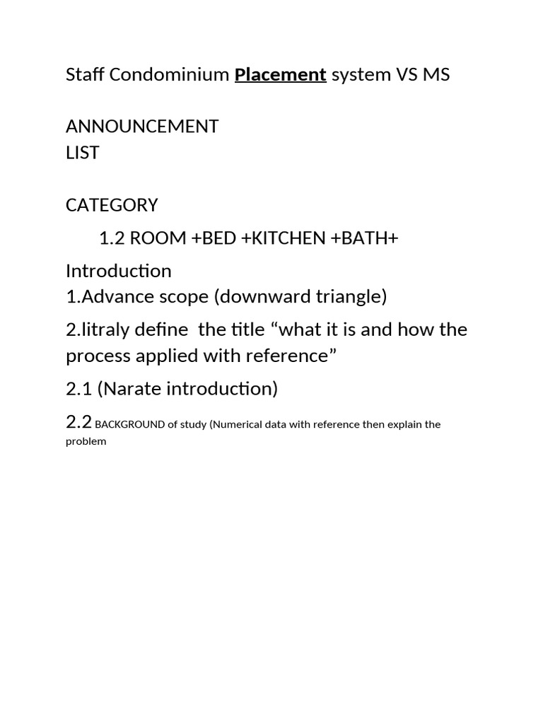 Staff Condominium Placement System Comment | PDF