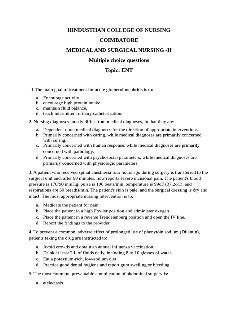 Ent - Quiz | PDF | Nursing | Diseases And Disorders
