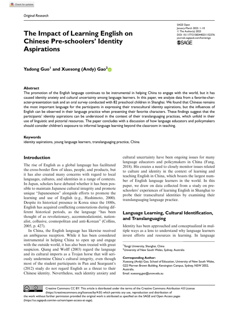 The Impact of Learning English On - Chinese Pre-Schoolers' Identity ...