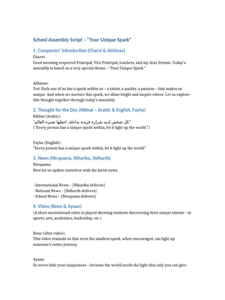 School Assembly Your Unique Spark | PDF