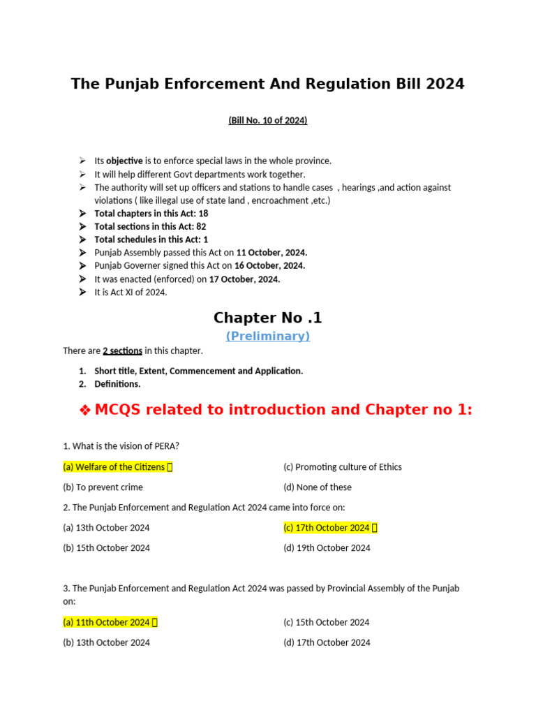Punjab Enforcement and Regulation Act 2024 | PDF | Governance | Justice